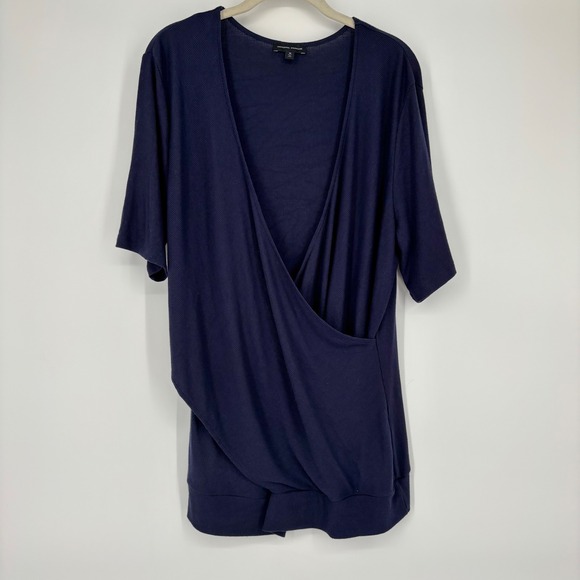 Universal Standard Faux Wrap Ribbed Top Sz M 18/20 Plus Size Casual Navy Blue - Picture 1 of 9